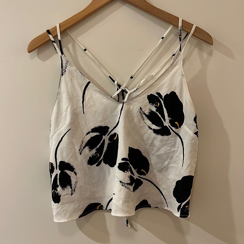 Lush Tank Top Black and White Flower - Small